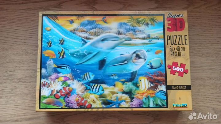 Пазл 3D дельфины, закат на острове