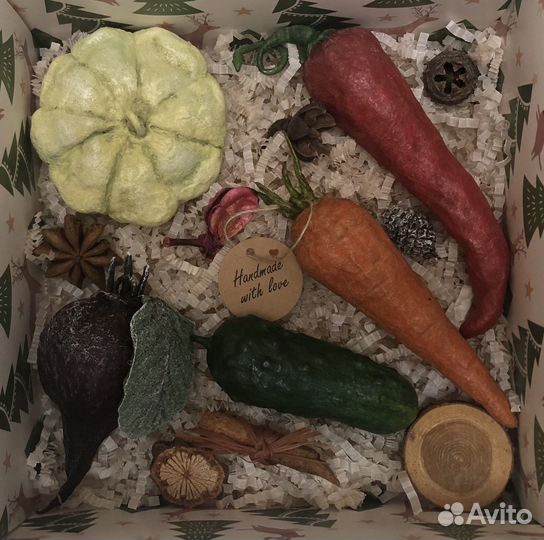 Ватные игрушки на ёлку (овощи) ручной работы