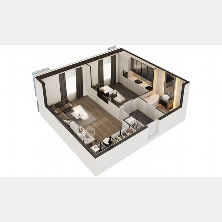 1-к. апартаменты, 44 м², 13/30 эт.