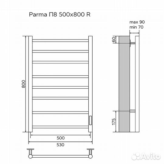 Полотенцесуш. электро. 50x80 8 секц. черн. parma