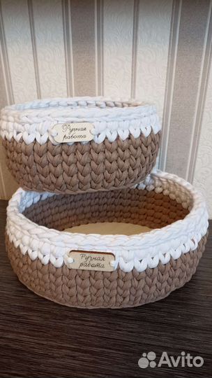 Корзинки плетёные из трикотажной пряжи