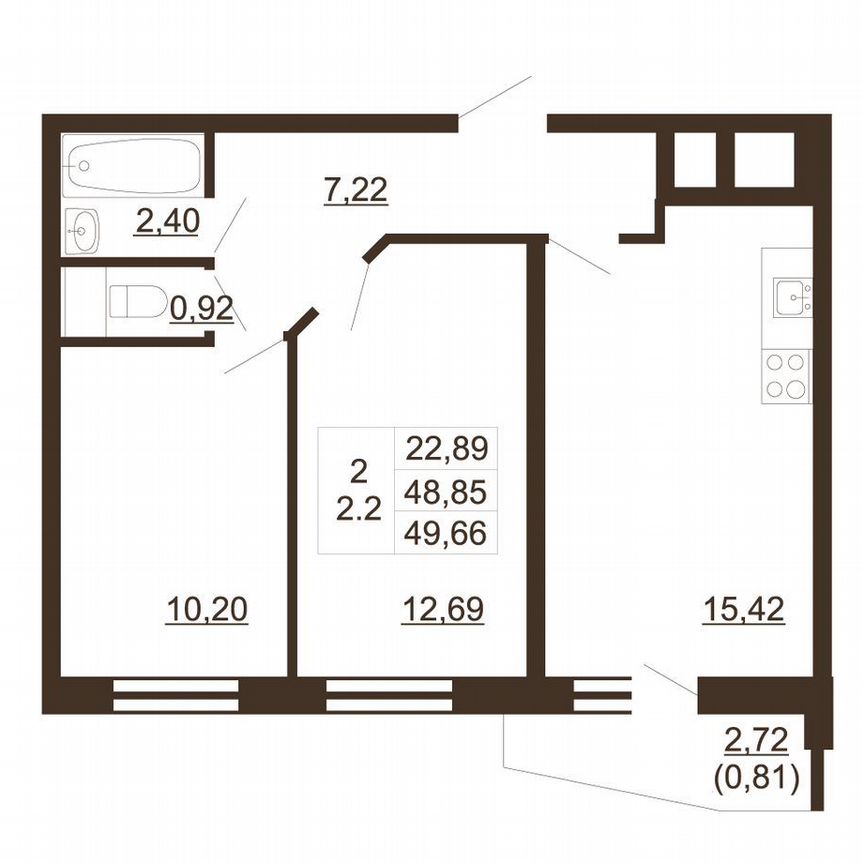 2-к. квартира, 49,7 м², 14/16 эт.