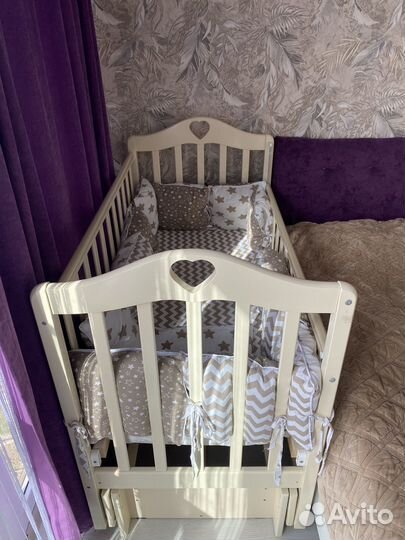 Детская кроватка с бортиками+постельное белье