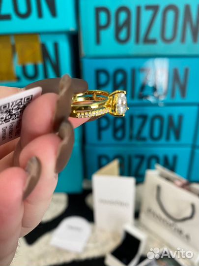 Кольцо пандора золотистое с сердцем оригинал