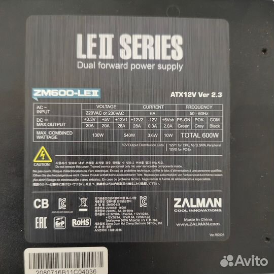 Блок питания zalman ZM600-LE2 600W 24+8+8+8pin