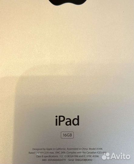 Apple iPad 2 Wi-Fi + 3G 16GB Model A1396