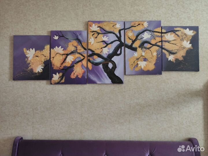 Модульная картина маслом дерево