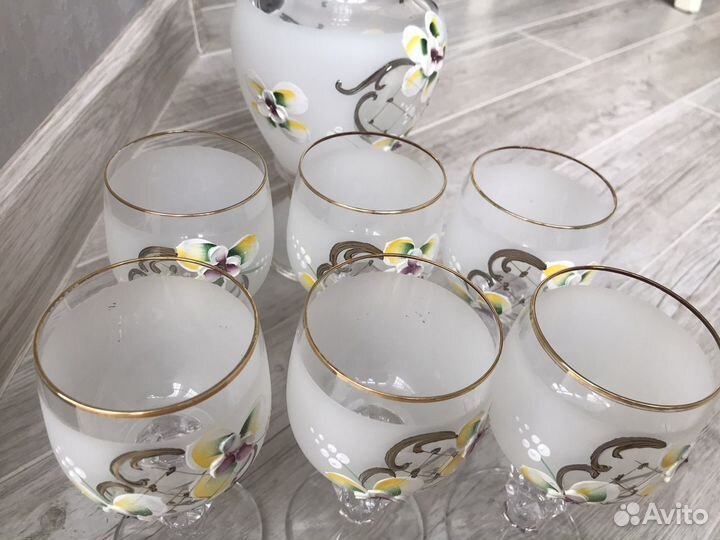 Набор фужеры с графином Bohemia-лепка белая