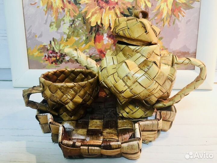 Набор декоративной посуды из бересты