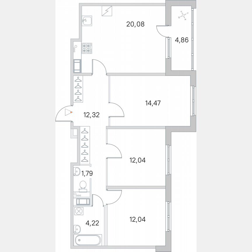 3-к. квартира, 79,4 м², 3/5 эт.