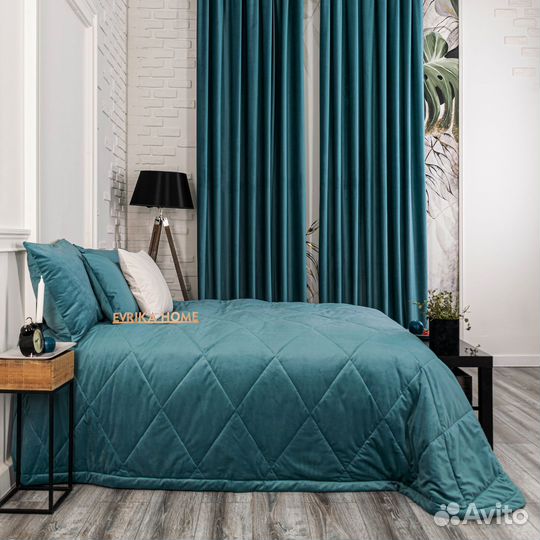 Покрывало бархат Беллиссимо бирюзово-синий