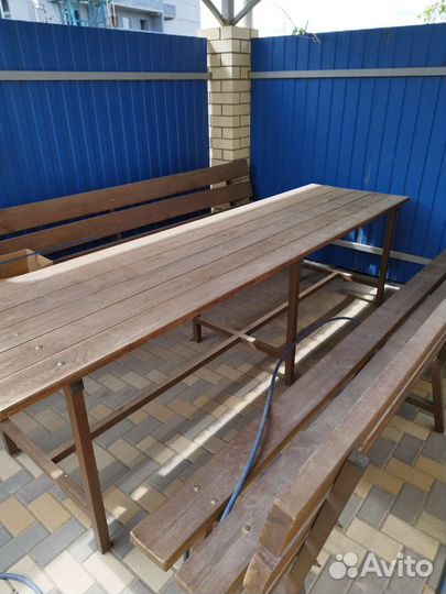 Стол и лавки из дерева каркас метал