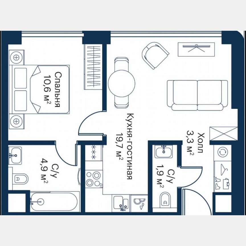 2-к. квартира, 40,1 м², 6/53 эт.