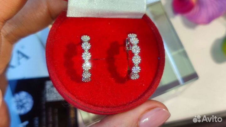 Серьги конго с муассанитами D VVS1 3 мм 1,2ct 925