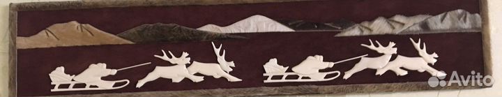 Пано из кости и шкуры резьба СССР