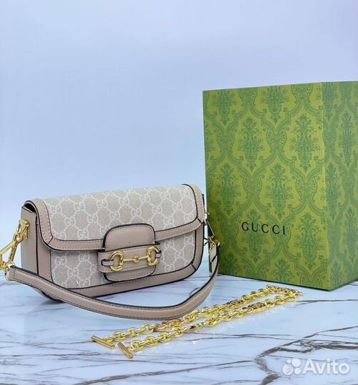 Сумка женская Gucci Horsebit на плечо кожа текстил