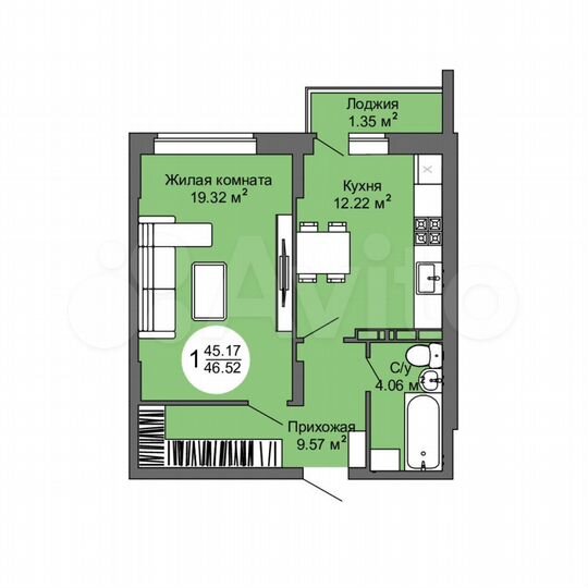 1-к. квартира, 46,5 м², 2/17 эт.