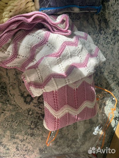 Детское одеяло и подушка шерсть вязка