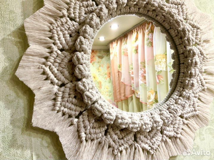Настенное круглое зеркало макраме, в подарочной ко