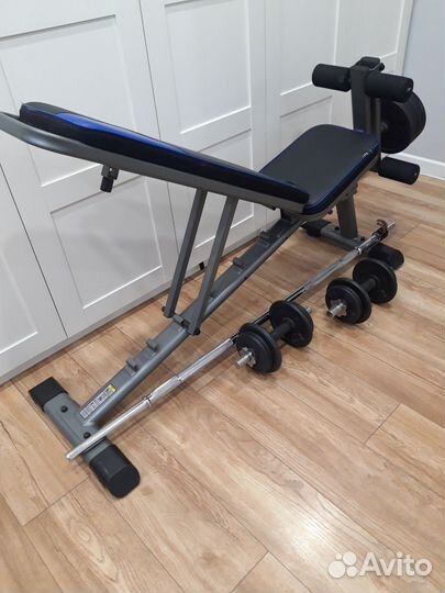 Набор Domyos Скамья + керл + гантели + штанга