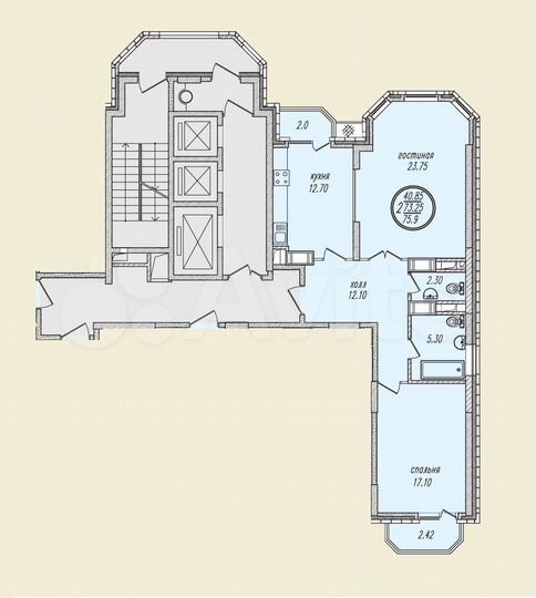 2-к. квартира, 75,9 м², 18/20 эт.