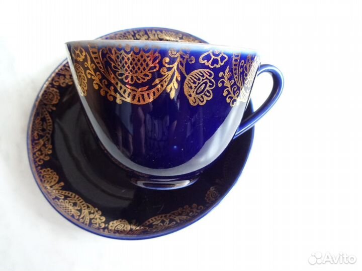 Чайная пара кобальт и позолота лфз
