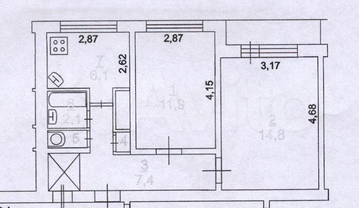 2-к. квартира, 43,7 м², 6/9 эт.