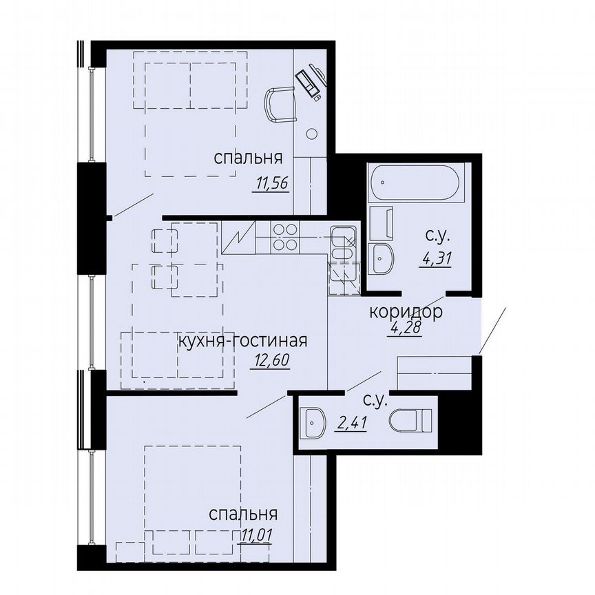 2-к. апартаменты, 46,2 м², 4/10 эт.