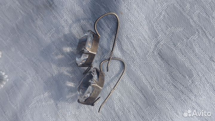 Серьги серебро 875 проба СССР горный хрусталь