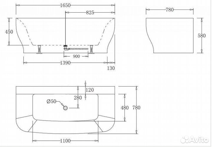 Ванна акриловая belbagno BB74-nero-W0