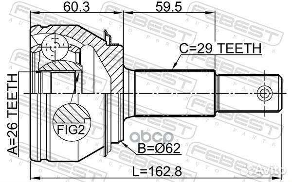 ШРУС наружный 26X62X29 nissan X-trail rusmake T