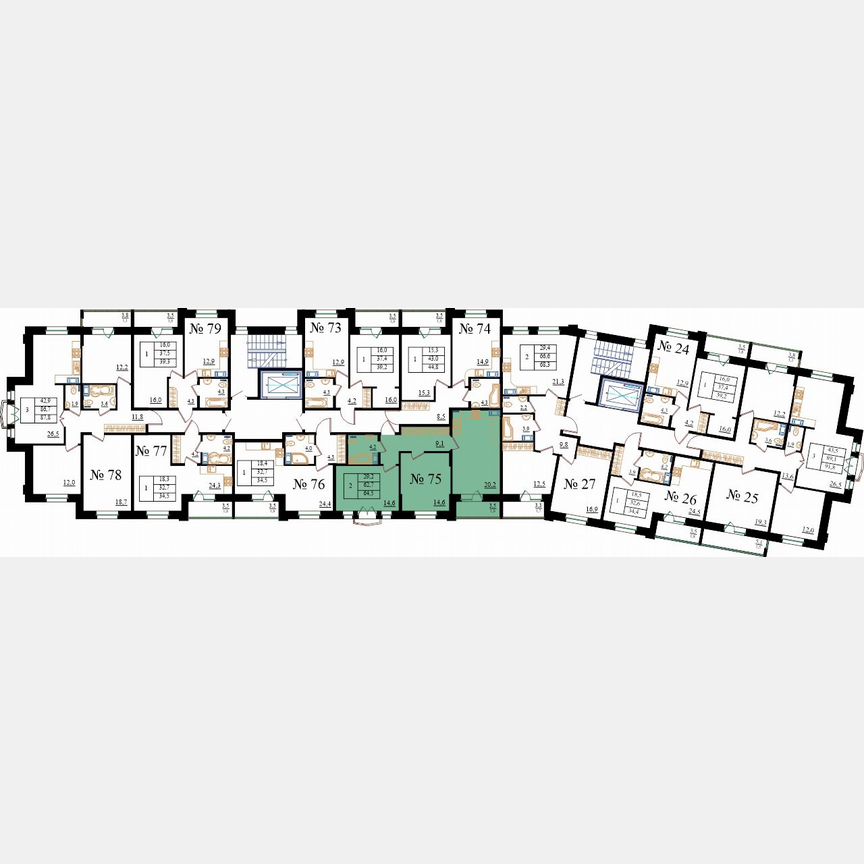 2-к. квартира, 64,5 м², 7/8 эт.