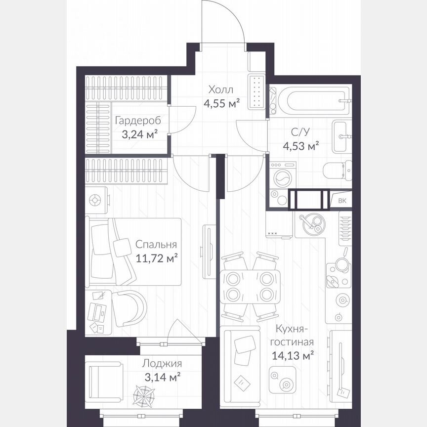 1-к. квартира, 39,7 м², 6/11 эт.