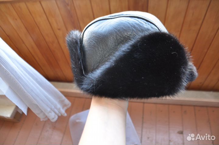 Шапка- ушанка подростковая кожаная с мехом