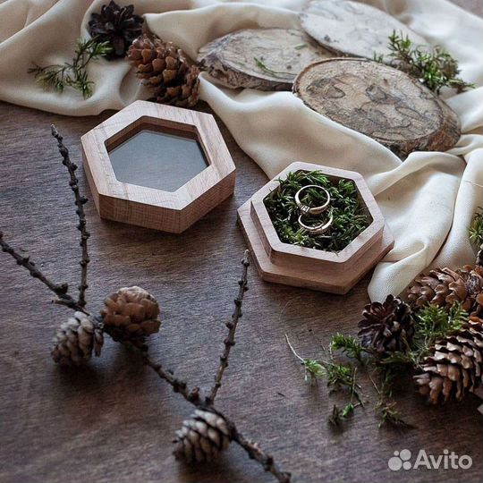 Шкатулка свадебная для колец деревянная