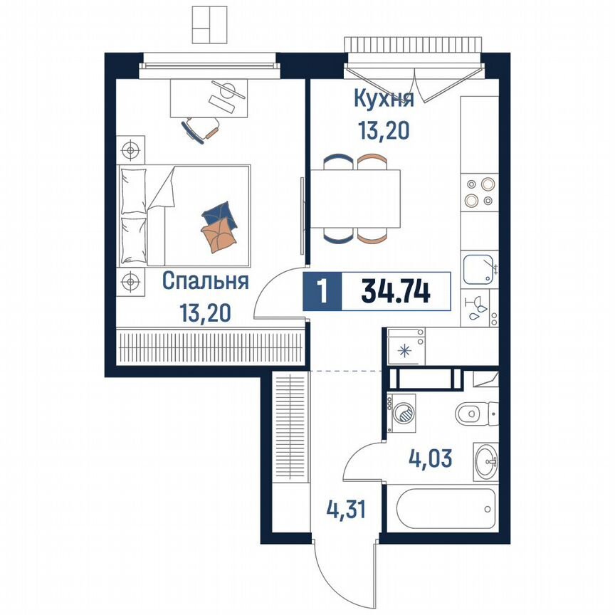 1-к. квартира, 34,7 м², 13/18 эт.