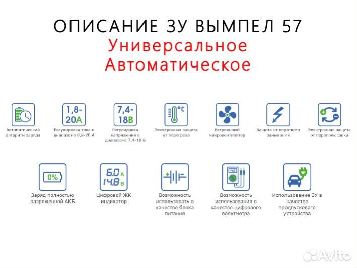 Зарядное устройство для АКБ 12В Вымпел 57