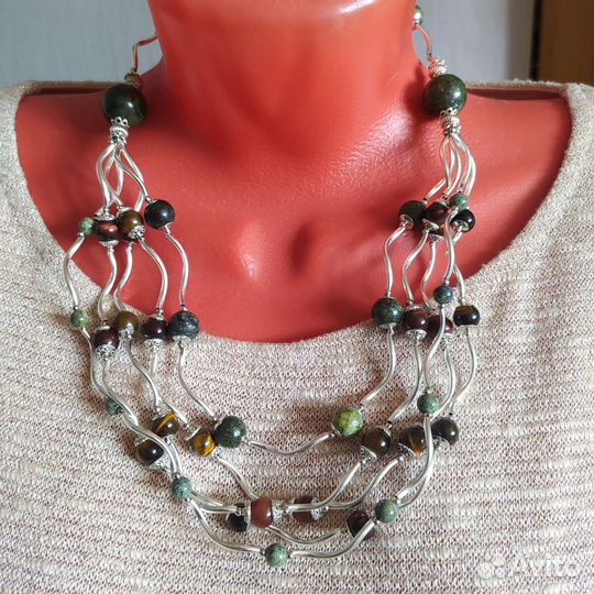 Бусы Гирлянда Змеевик Глазковые кварцы натуральные