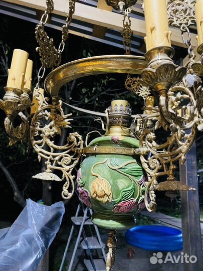 Антикварная люстра майолика Франция 19 век