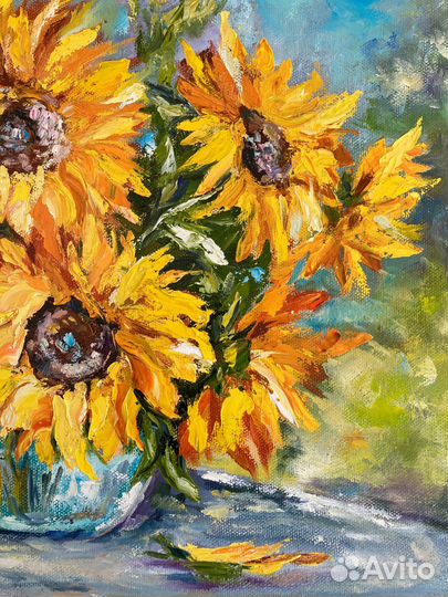 Картина маслом на холсте Подсолнухи Картина цветы