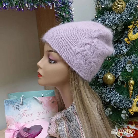 Шапка женская вязаная из пуха норки