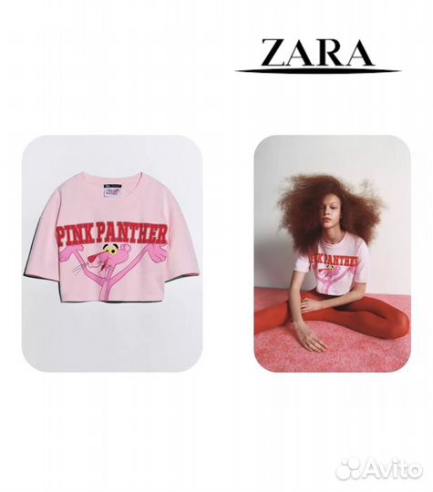 Футболка кроп топ укороченная zara x pink panther