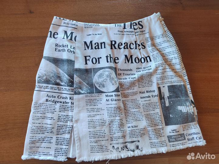 Юбка мини джинсовая с принтом Белый, S