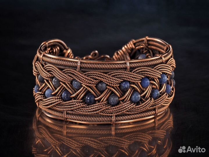 Браслет Содалит Медь Ручная работа WireWrapArt
