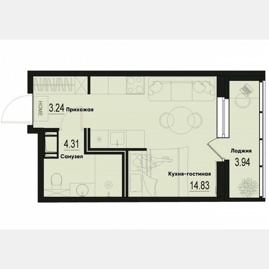 Квартира-студия, 24,4 м², 11/12 эт.