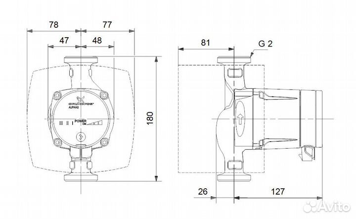 Насос циркуляционный Grundfos alpha2 L 32-40 180