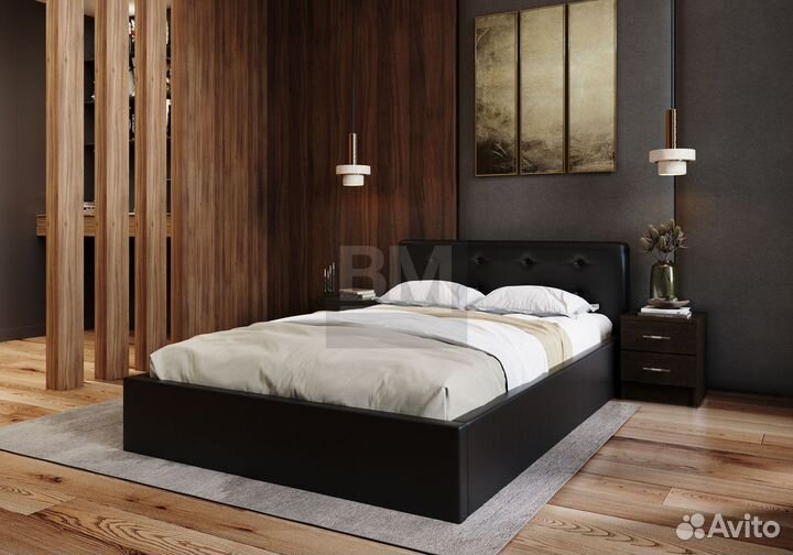 Кровать мягкая черная двуспальная