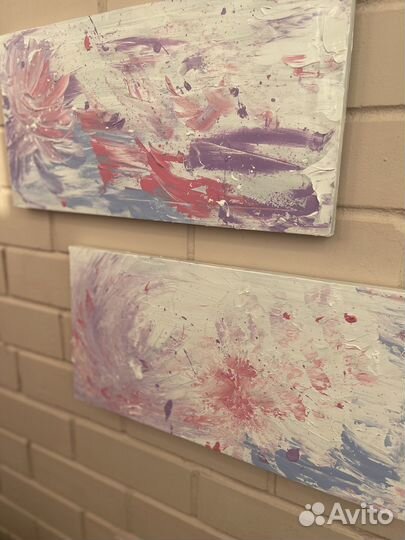 Две картины Абстракция акрил масло холст