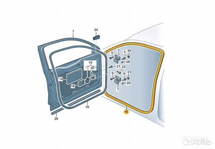Уплотнитель резинка проема передней двери Tiguan