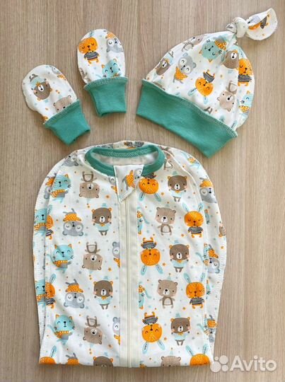 Новый комплект: Пеленка Кокон, шапочка, царапки